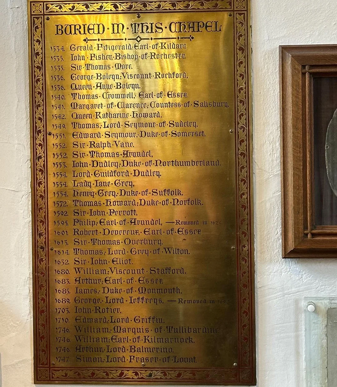 Catherine Howard's name on a brass plaque
